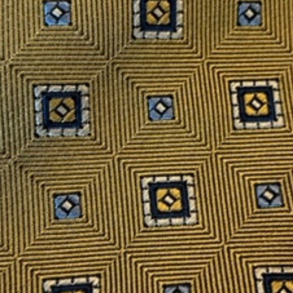 Jos A Bank Silk Tie Gold with Blue Squares - Picture 6 of 6